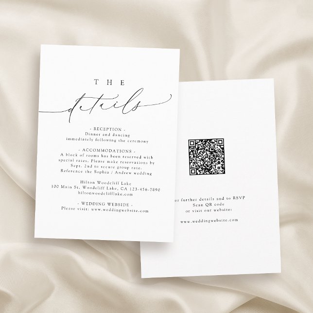 Information om Bröllop i den moderna Chicen Tilläggskort (Minimalist Modern Chic Script Wedding Details Enclosure Card)
