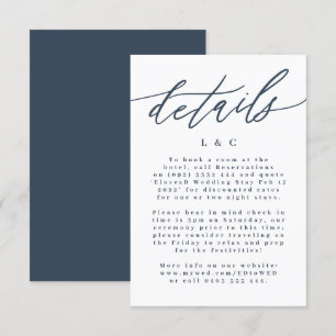 Information om Bröllop i Modern Navy Blue Calligra OSA Kort