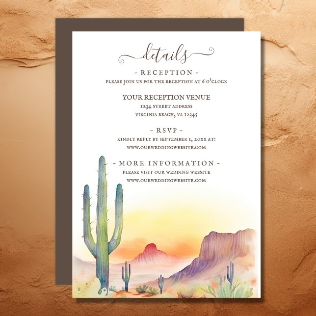 Information om Bröllop i Southwest Desert Cactus Tilläggskort (Southwestern Desert Cactus Wedding Details Enclosure Card)