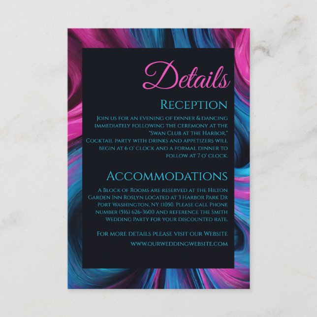 Information om bröllop - Modern Abstrakt Blue och  Tilläggskort (Framsida)