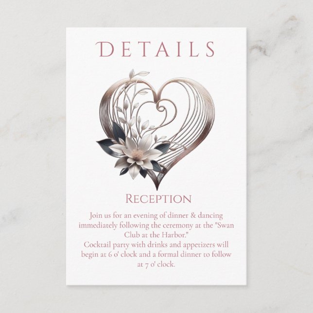 Information om bröllop - Modern Rosa Heart med blo Tilläggskort (Framsida)