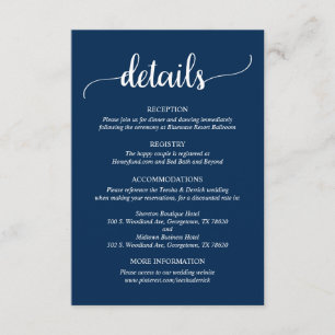 Information om bröllop, Rustic Navy Blue-skript Tilläggskort