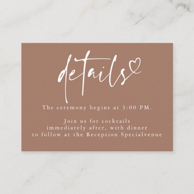 Information om brunt modernt, minimalistiskt Bröll Tilläggskort (Framsida)