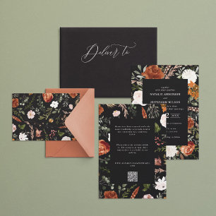 Information om Budget Black terracotta blommigt br Inbjudningar