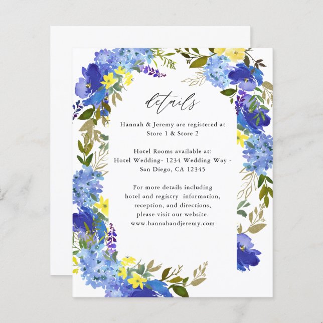 Information om budgetblått Lila och Gult Blommigt (Fram/baksida)