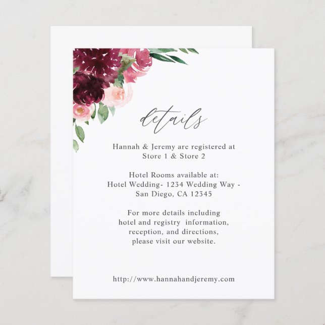 Information om budgetens Rosa och Burgundy Blommig (Fram/baksida)