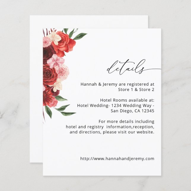 Information om budgeterad röd Blommigt - vit VH2 (Fram/baksida)