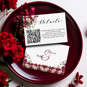 Information om Burgundy Blommigt Script QR Code Br Tilläggskort