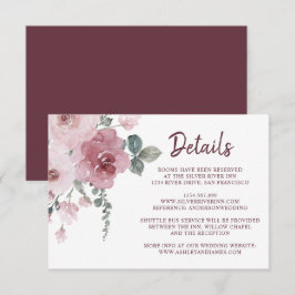 Information om Burgundy Dusty Rosa Blommigt Bröllo Tilläggskort
