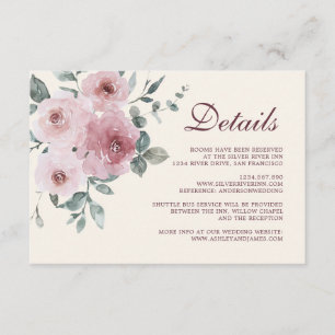Information om Burgundy Dusty Rosa Blommigt Bröllo Tilläggskort