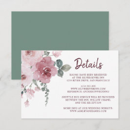 Information om Burgundy Dusty Rosa Blommigt Bröllo Tilläggskort