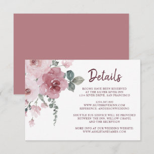 Information om Burgundy Dusty Rosa Blommigt Bröllo Tilläggskort