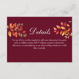 Information om Burgundy Fall Wedding Tilläggskort