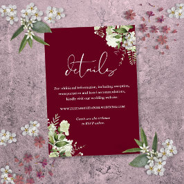 Information om Burgundy Greenery Blommigt Bröllop Tilläggskort