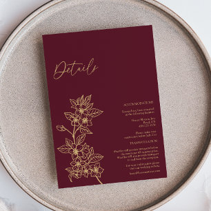 Information om Burgundy Guld Blommigt Bröllop Tilläggskort