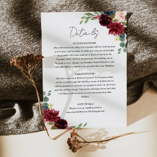 Information om Burgundy Marsala & Blommigt Bröllo Tilläggskort