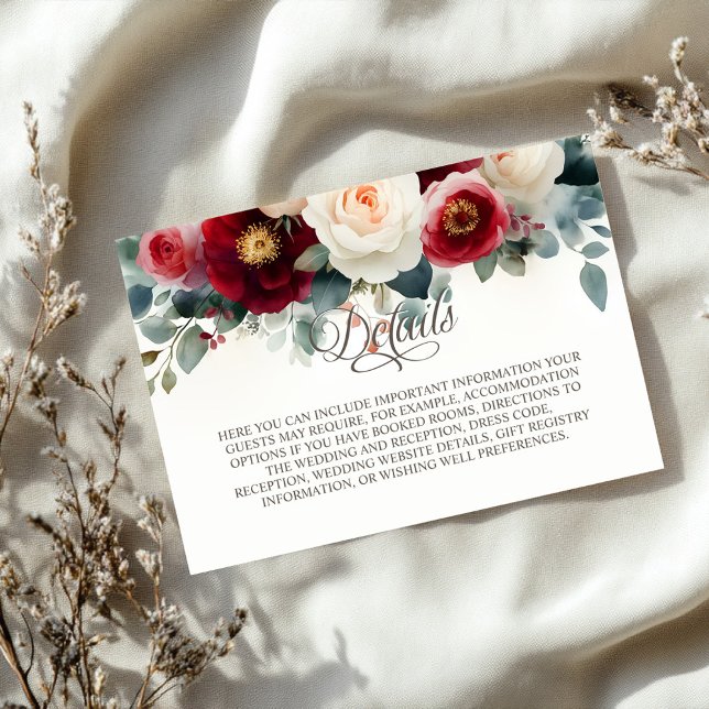 Information om Burgundy och White Blommigt Bröllop Tilläggskort (Skapare uppladdad)