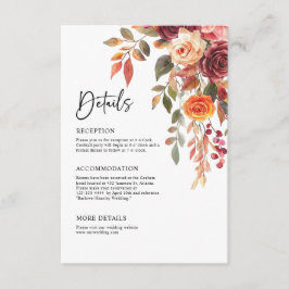 Information om Burgundy Orange Fall Elegant bröllo Tilläggskort