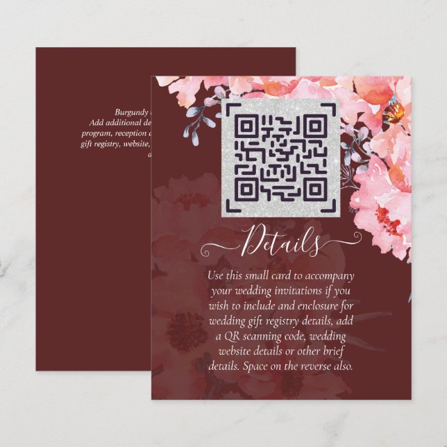 Information om Burgundy QR SCANNING CODE Bröllop w (Fram/baksida)