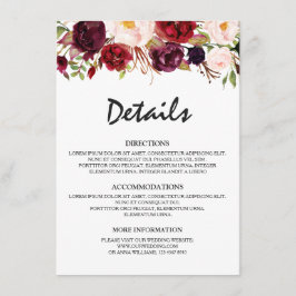 Information om Burgundy Red Blommigt Rustic Bröllo Tilläggskort