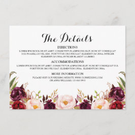 Information om Burgundy Red Blommigt Rustic Bröllo Tilläggskort