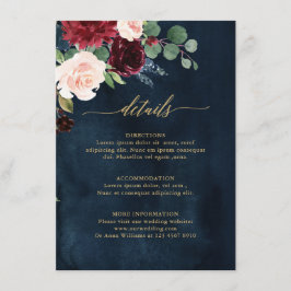 Information om Burgundy Red Navy Blommigt Rustic B Tilläggskort