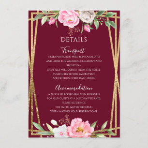 Information om Burgundy Rosa Blommigt Geometric Br Tilläggskort