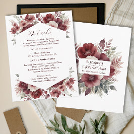 Information om Burgundy Rustic Blommigt Watercolor Tilläggskort