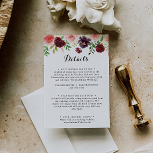 Information om Burgundy Vår Blommigt Calligraphy B Tilläggskort