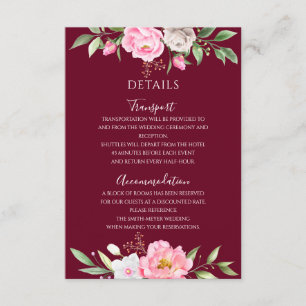 Information om Burgundy Watercolor Blommigt Elegan Tilläggskort