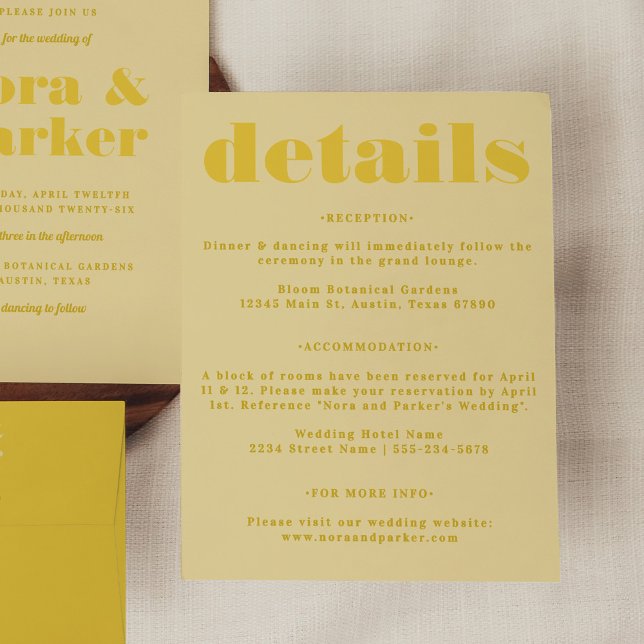 Information om Butter Gult Simple Bröllop Tilläggskort (Butter Yellow Simple Wedding Details Enclosure Card)