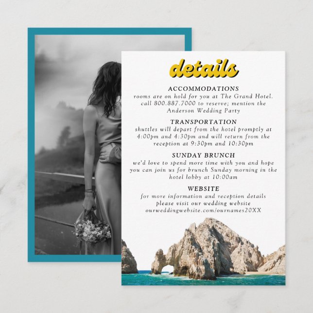 Information om Cabo San Lucas-bröllopsinbjudan Tilläggskort (Fram/baksida)