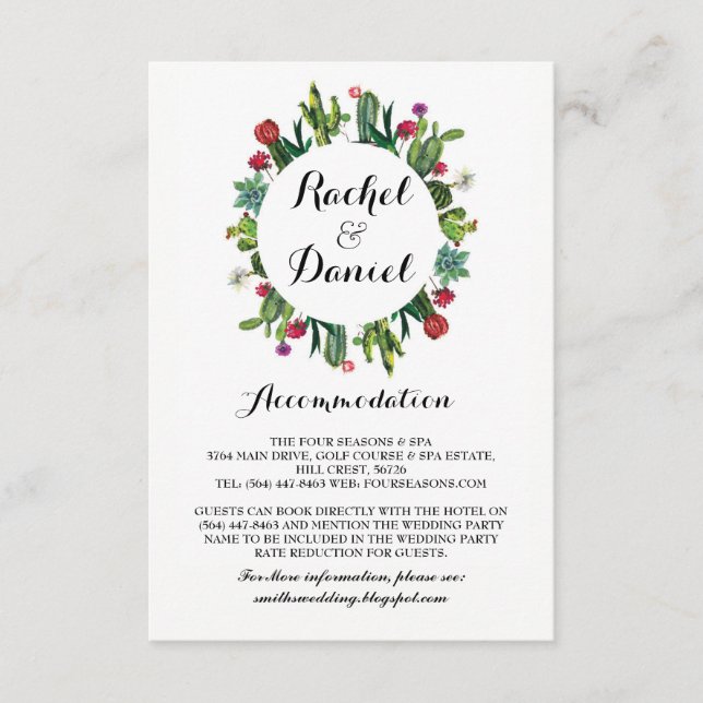 Information om Cactus Accomodation Fiesta Bröllops Tilläggskort (Framsida)