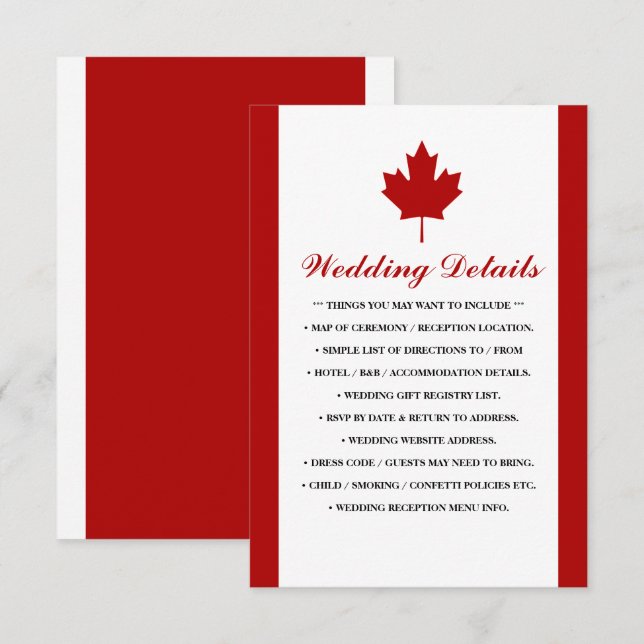 Information om Canadian Flagga Bröllop Tilläggskort (Fram/baksida)