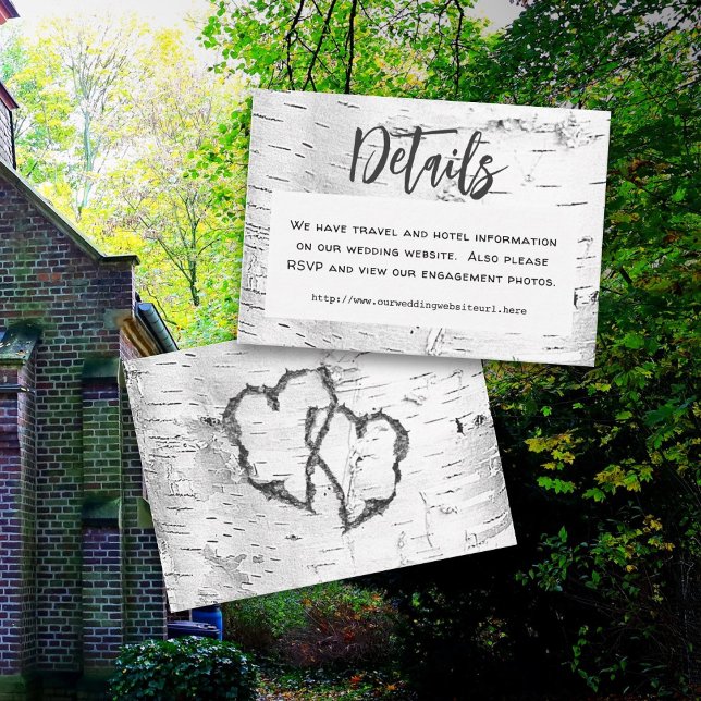 Information om Carved Hearts Birch Bark Bröllop Tilläggskort (Skapare uppladdad)