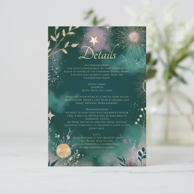 Information om Celestial Magic Måne & Stars Emeral Tilläggskort (Stående Fram)