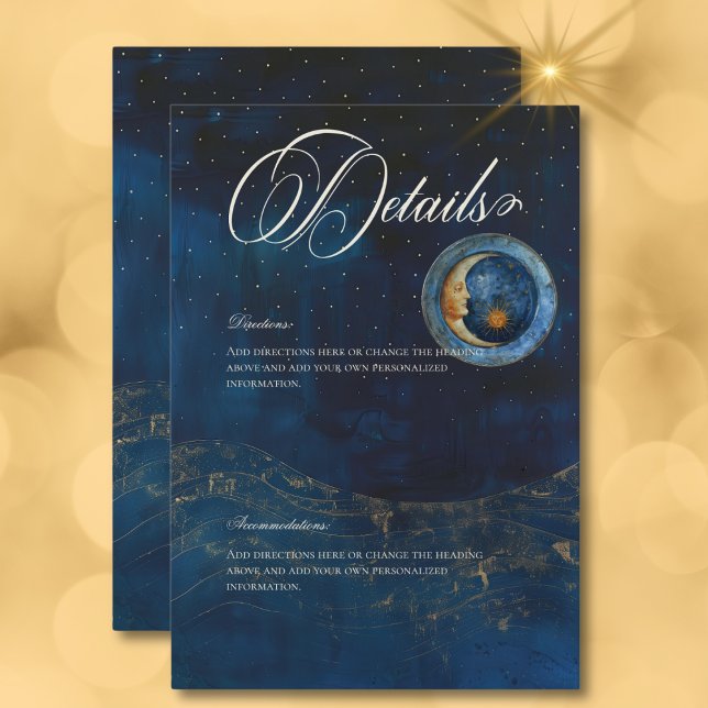 Information om Celestial Midnight Blue Crescent Må Tilläggskort (Celestial Midnight Blue Crescent Moon Details Enclosure Card)