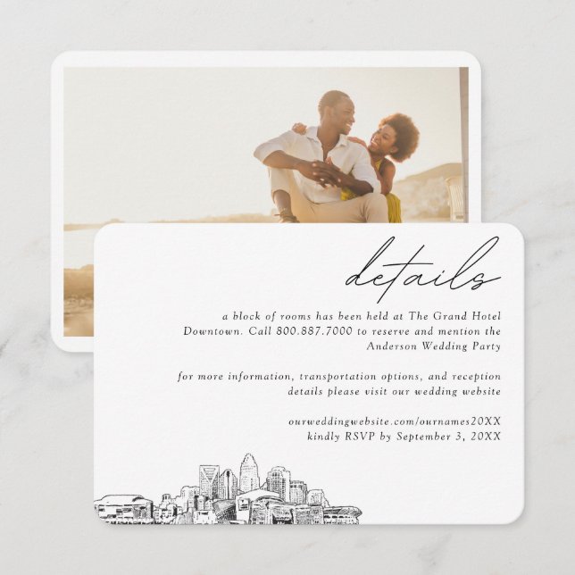 Information om Charlotte Bröllop Hotel Room Block Tilläggskort (Fram/baksida)