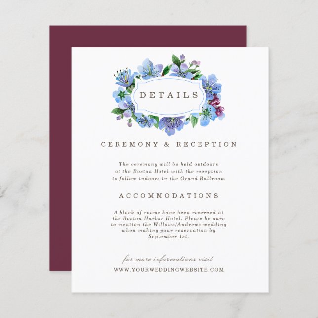 Information om Cherry Blommar Blue Elegant budget  (Fram/baksida)