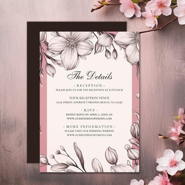 Information om Cherry Blommar Vår Blommigt Bröllop Tilläggskort (Cherry Blossoms Spring Floral Wedding Details Enclosure Card)