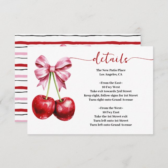 Information om Cherry Rosa Coquette Baby Shower Tilläggskort (Fram/baksida)