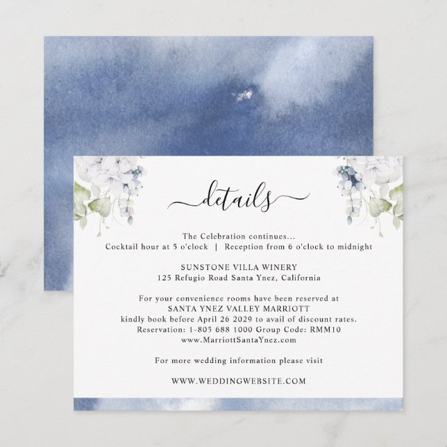 Information om chic - blått vattenfärg, Blommigt B Tilläggskort (Fram/baksida)