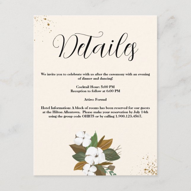 Information om chic Brown och Cream Blommigt Bröll Tilläggskort (Framsida)
