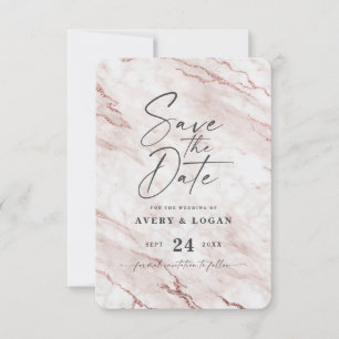 Information om chic Dusty Rosa Marble med Ro Guld Spara Datumet