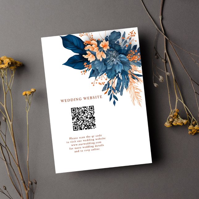 Information om chic Indigo Rust Blommigt Bröllop Tilläggskort (Chic Indigo Rust Floral Wedding Details Enclosure Card)
