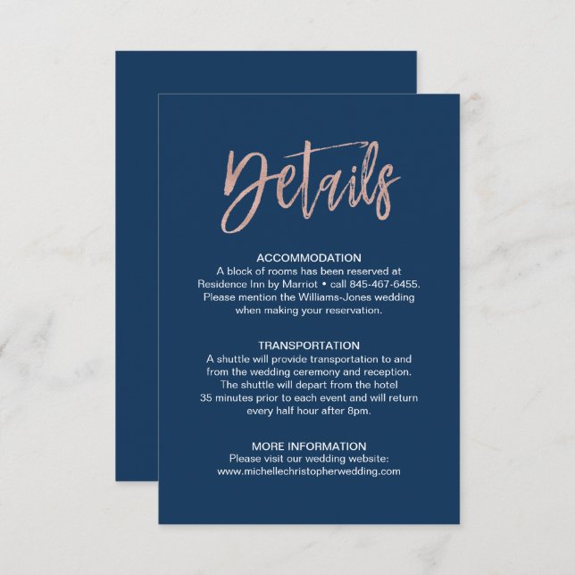 Information om Chicen Bröllop för marin och Ro Gul Tilläggskort (Fram/baksida)