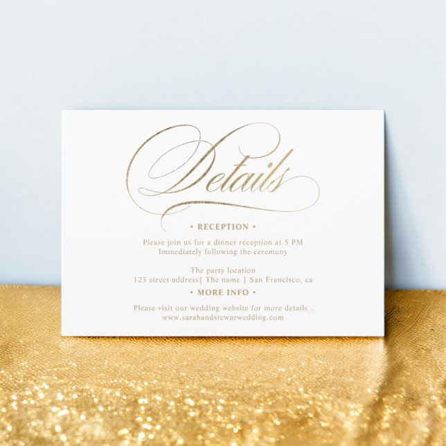 Information om chicen för kalligrafi i chic guld b inbjudningar (Chic gold calligraphy chic details wedding invitation)