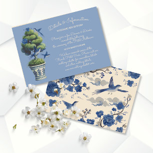 Information om Chinoiserie Birds Topiary Bröllop Inbjudningar
