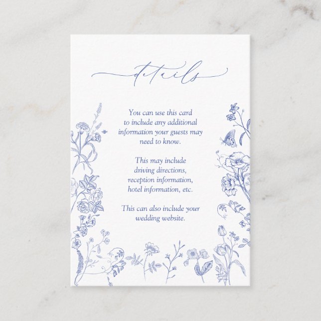 Information om Chinoiserie Fransk Blue Blommigt Br Tilläggskort (Framsida)