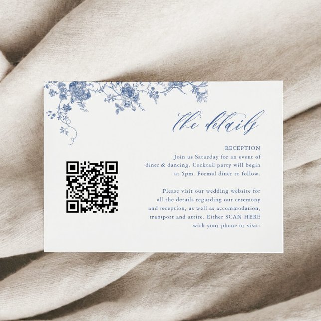 Information om Chinoiserie Toile Dusty Blue Bröllo Tilläggskort (Skapare uppladdad)
